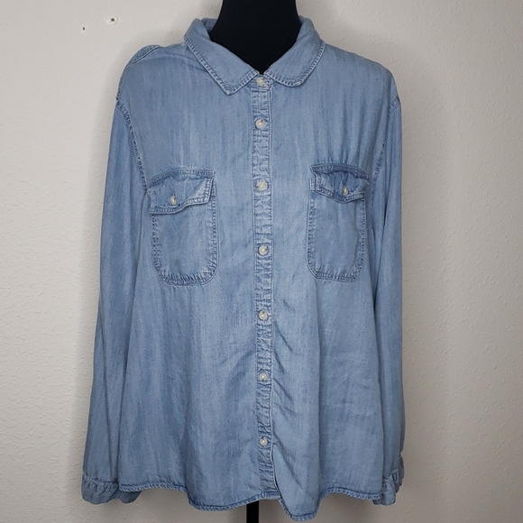 Thread & Supply Tops - Thread & Supply Tencel Lyocell Button Up Denim Blue Shirt Size 3X Coastal Pocket